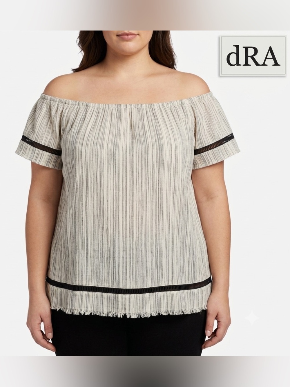 dRA Los Angeles Fringed Stripped Off Shoulder Top Large